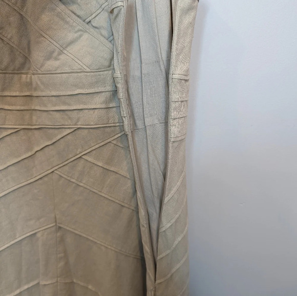 Y2K Addition Elle Khaki  Tan Linen Cotton Blend Midi Short Sleeve Dress Women 14 - Picture 6 of 8